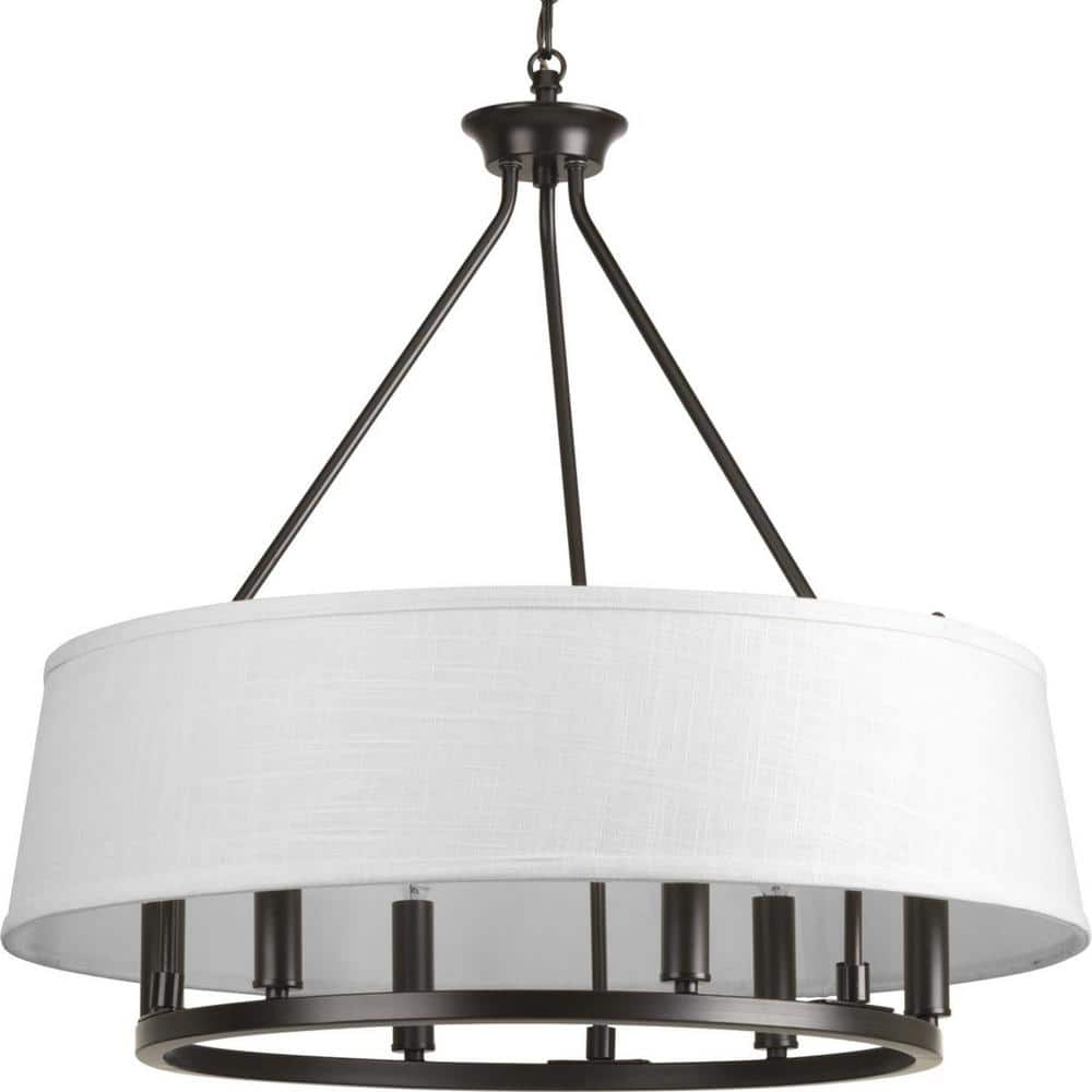 Elegant Antique Bronze 6-Light Chandelier with Summer Linen Shade