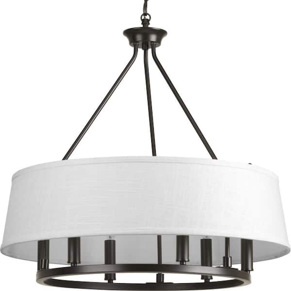 Progress Lighting Cherish Collection 6-Light Antique Bronze White Linen Shade Coastal Chandelier Light