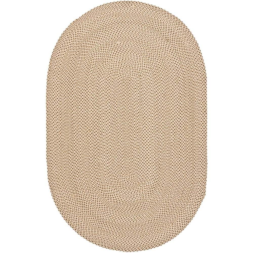 Handmade Beige and Brown Oval Braided Cotton Rug 4' x 6'
