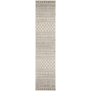 Passion Ivory Grey 2 ft. x 12 ft. Geometric Transitional Runner Area Rug