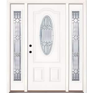 63.5 in.x81.625in.Mission Pointe Zinc 3/4 Oval Lt Unfinished Smooth Right-Hd Fiberglass Prehung Front Door w/Sidelights