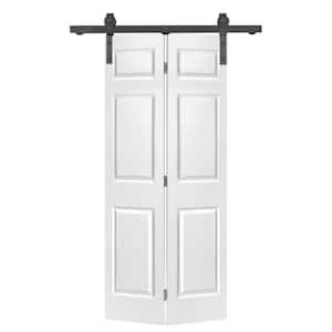 24 in. x 84 in. Hollow Core 6-Panel Primed White MDF Composite Bi-Fold Barn Door with Sliding Hardware Kit