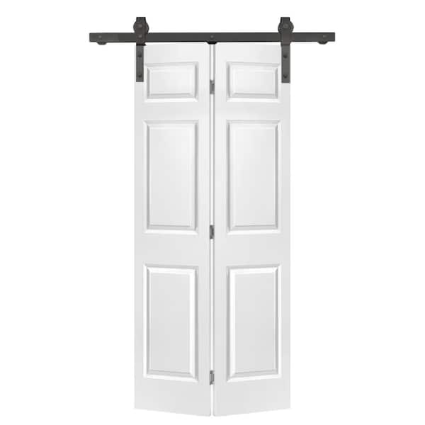 CALHOME 24 in. x 80 in. 6-Panel White Painted MDF Composite Bi-Fold Barn Door with Sliding Hardware Kit