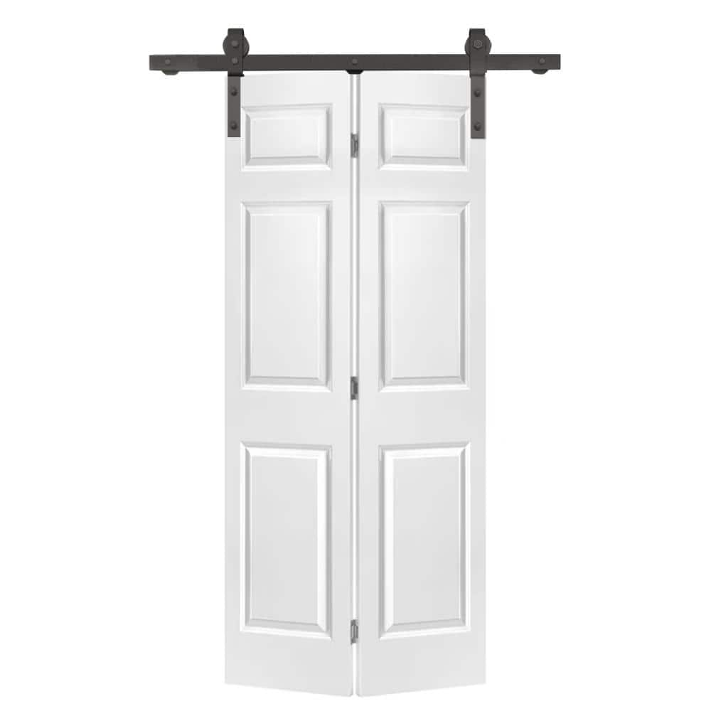 30 in. x 80 in. 6 Panel White Painted MDF Composite Bi-Fold Barn Door with Sliding Hardware Kit price history on PriceWatchPro