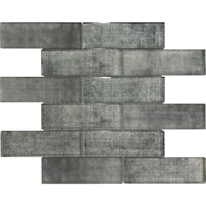 Gray Fabric 11.8 in. x 11.8 in. Polished Glass Subway Mosaic Tile (4.83 sq. ft./Case)