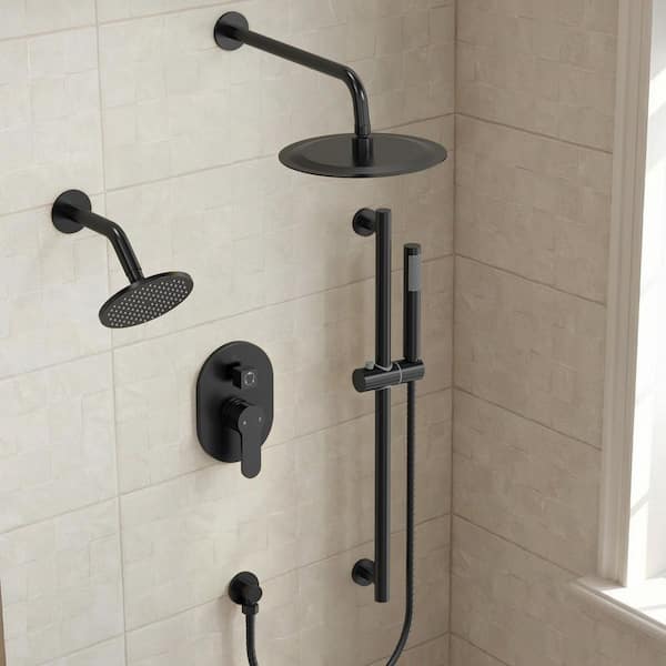 3 in 1 Showers with Valve 3-Spray Dual Wall Mount 10 in. Fixed and Handheld Shower Head 2.5 GPM in Matte Black