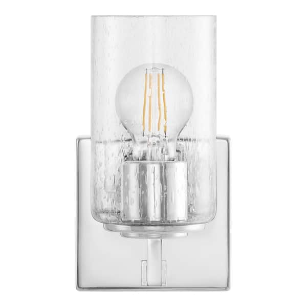Home Decorators Collection Helenwood 1-Light Chrome Wall Sconce with Clear Seeded Glass