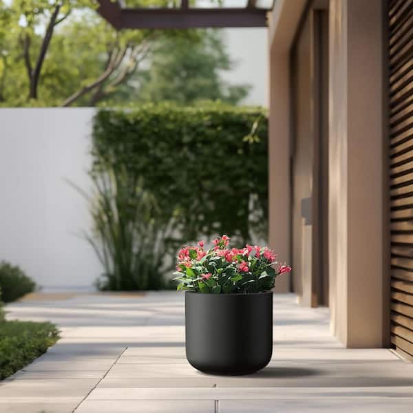 Sapcrete 14 in. Middle Charcoal Black Concrete Round Planter / Pot with Drainage Holes