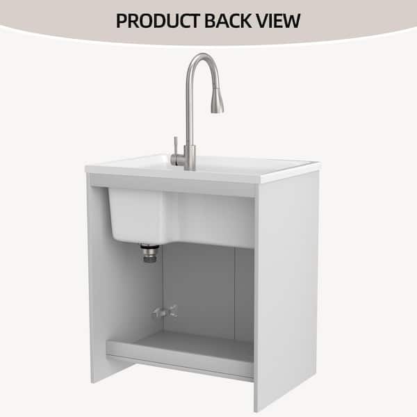 NTQ 30 in. Solid Surface Laundry/Utility Sink & Cabinet with Stainless Steel Faucet
