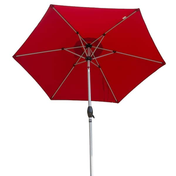 Tileon 7.5 ft. Aluminium Market Patio Umbrella with Push Button Tilt&Crank, 6 Sturdy Ribs,UV Protection Waterproof in Brick Red