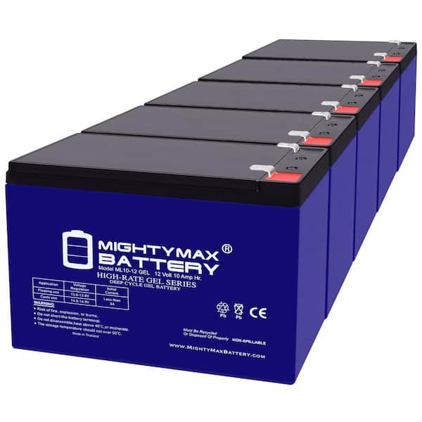 12-Volt 10Ah GEL F2 Replacement Battery Compatible with APC BK400B, SYBT5, DL700, GP1270 (5-Pack)