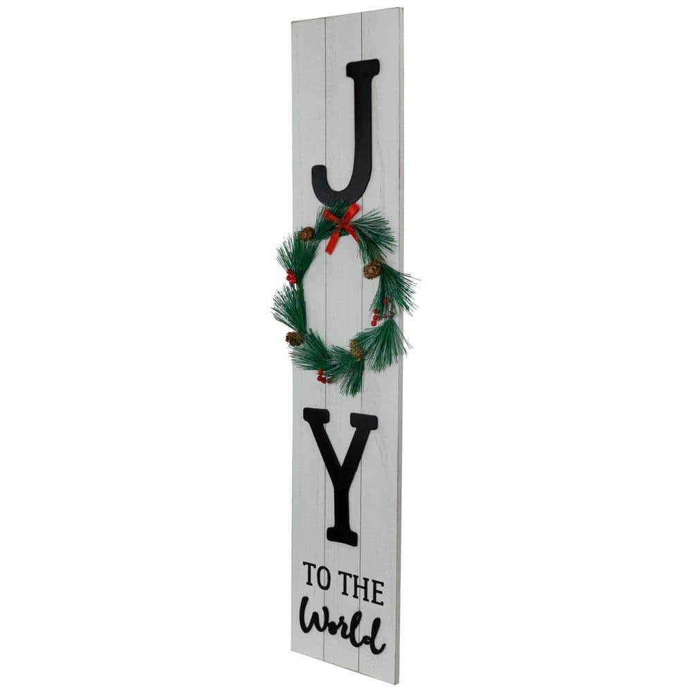 Joy to the World White-Washed Wooden Christmas Porch Sign with Wreath