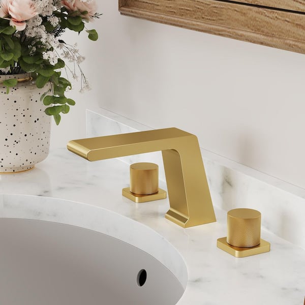 8in. Widespread 3 Hole Waterfall Double-Handle Long Spout Reach Bathroom Faucet in Brushed Gold Drain Not Included