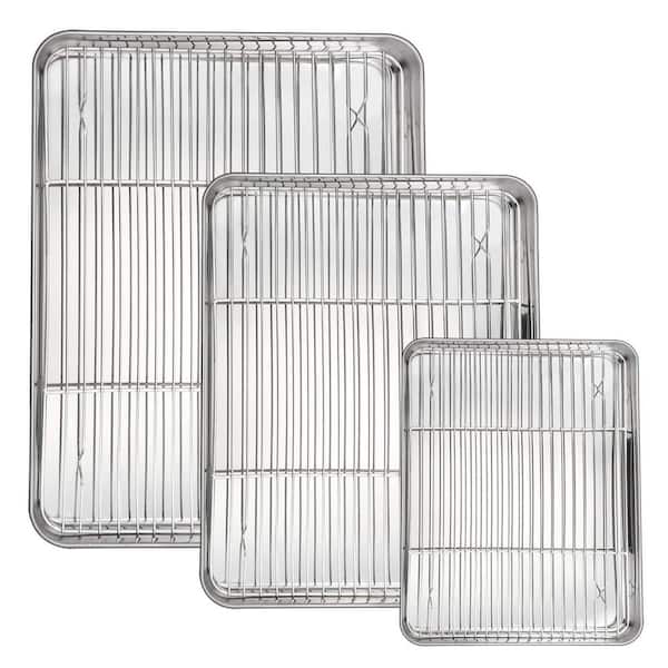 Stainless Steel Silver Baking Sheet and Rack Set Healthy Oven Safe Easy Clean Dishwasher Safe 6 Piece Set