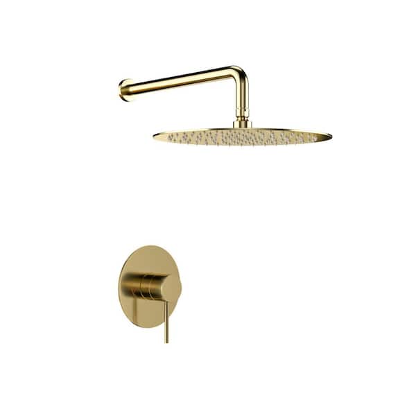 Unbranded Single Handle 1-Spray Patterns with 1.8 GPM 10 in. Wall Mount Rain Fixed Shower Head in Gold