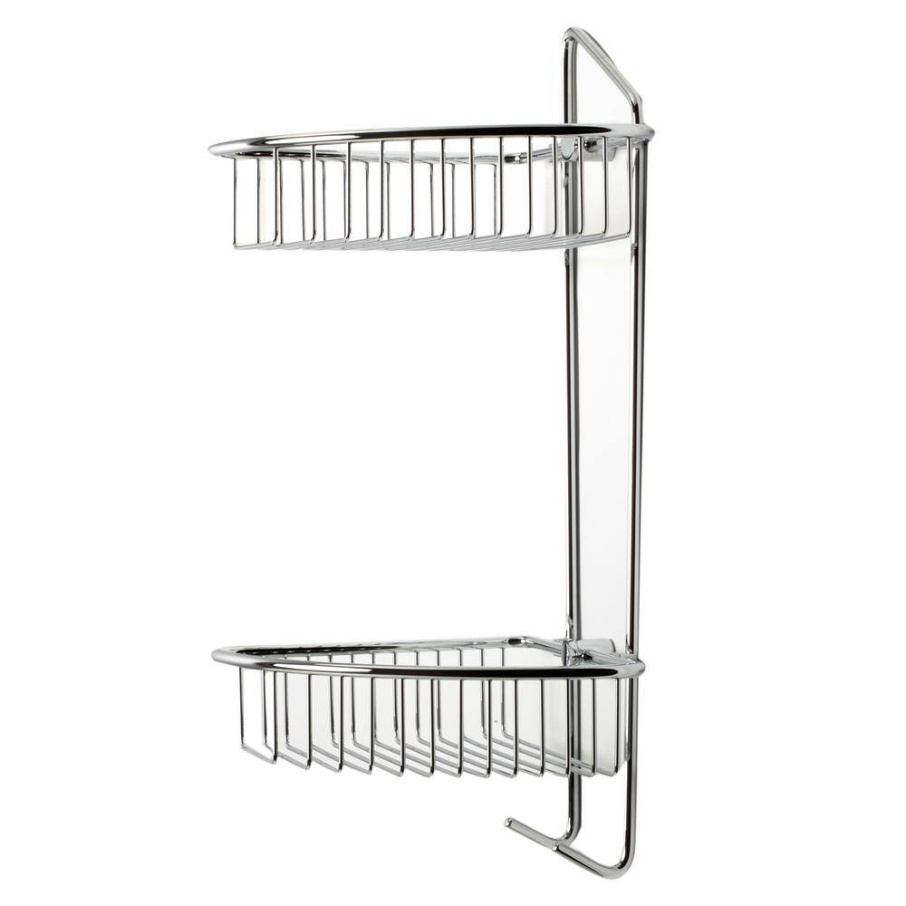 Polished Chrome Corner Mounted Double Basket Shower Shelf