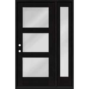 Regency 53 in. x 80 in. Modern 3Lite Equal Clear Glass RHIS Onyx Stain Mahogany Fiberglass Prehung Front Door w/14in.SL