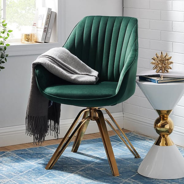 Fabric with BLACK Swivel Metal Home The Mid-Century Leon Accent Deep Depot - Green Arthur Arm CC001-G-GREEN Legs Chair Art