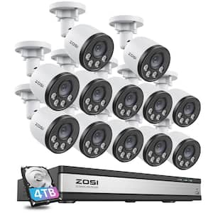 16-Channel POE 4TB NVR Security Camera System with 12 4MP Wired Bullet Cameras, 100 ft. Night Vision