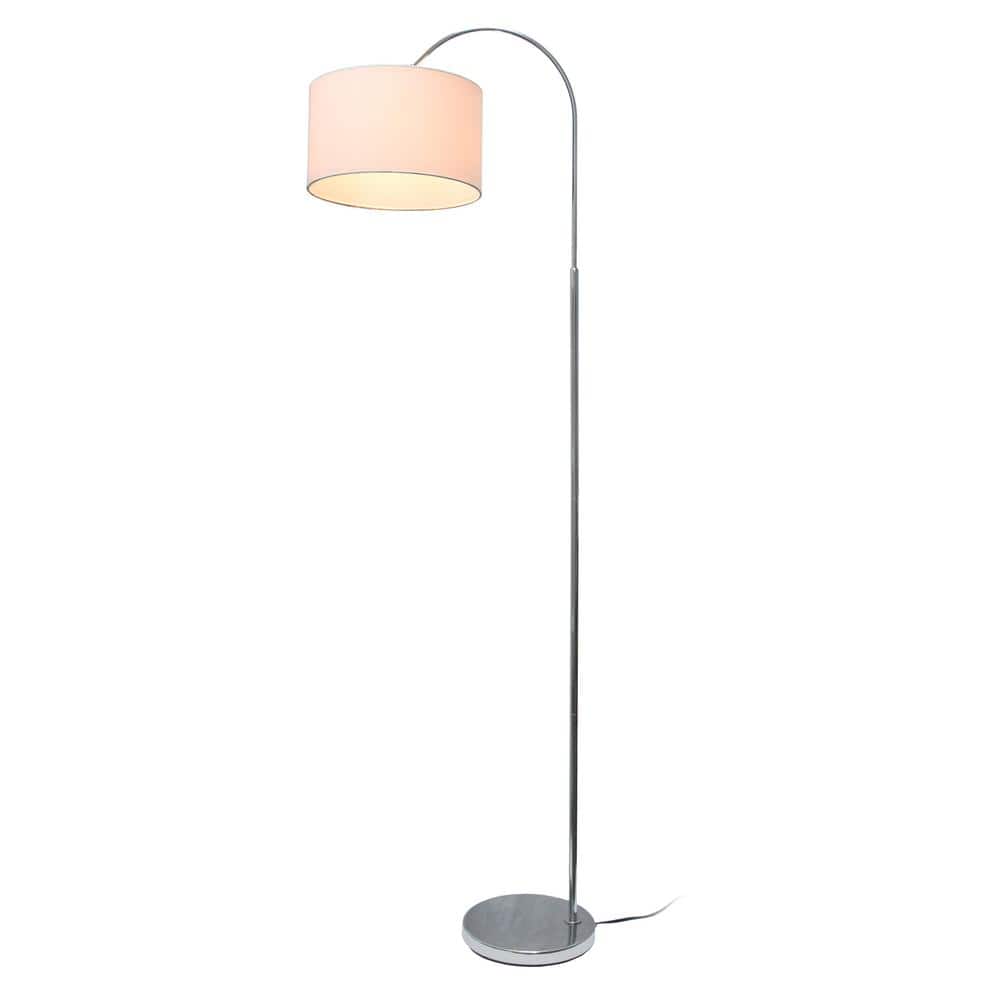 66" Brushed Nickel Arc Floor Lamp with White Fabric Shade