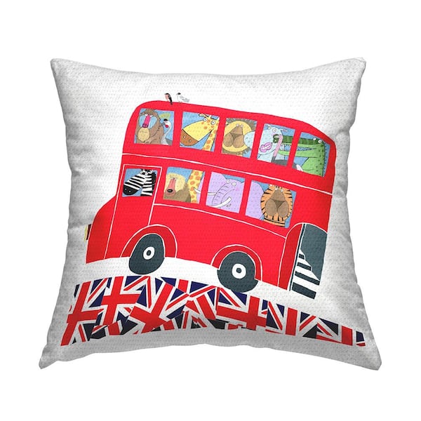 Stupell Industries Zoo Animals on Bus Red Square Outdoor Throw Pillow