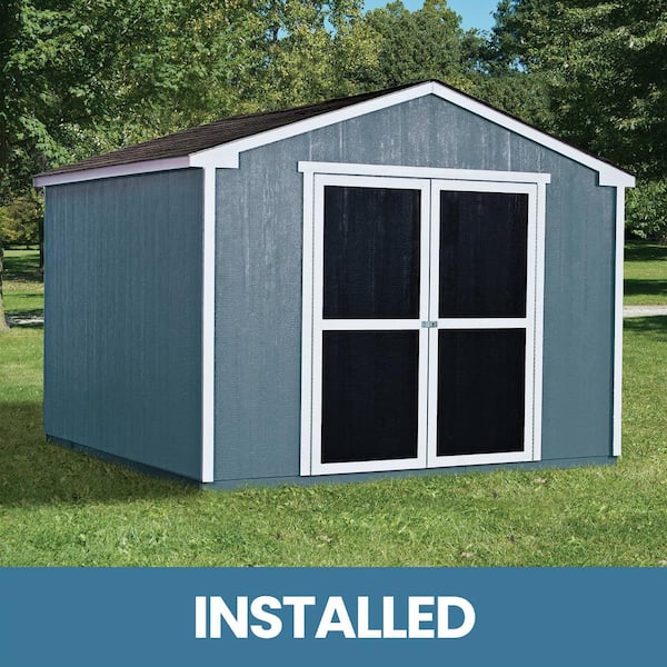 Handy Home Products Professionally Installed Princeton 10 ft. x 10 ft. Backyard Wood Storage Shed with Onyx Black Shingles (100 sq. ft.)