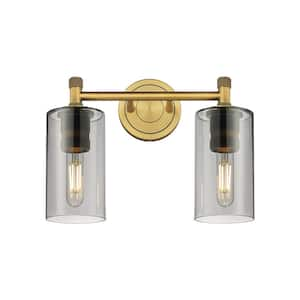 Crown Point 13.88 in. 2-Light Brushed Brass Vanity Light with Glass Shade