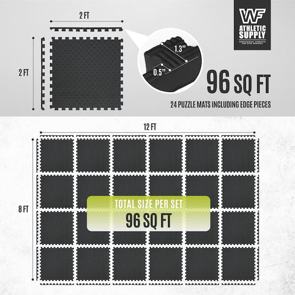 Black 24 in. W x 24 in. L x 0.5 in. T EVA Foam Tatami Pattern Gym Flooring Mat (24 Tiles/Pack) (96 sq. ft.)