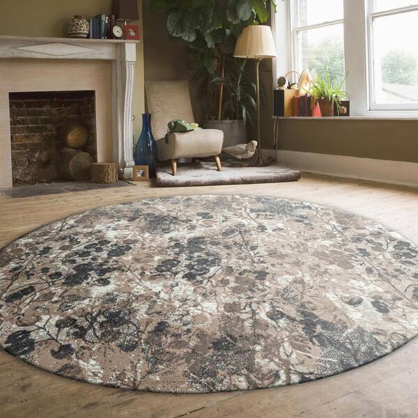 Gray 5 ft. Round Livigno 1242 Transitional Floral Area Rug 1242/1015