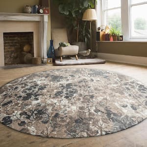 Gray 8 ft. Round Livigno 1242 Transitional Floral Area Rug