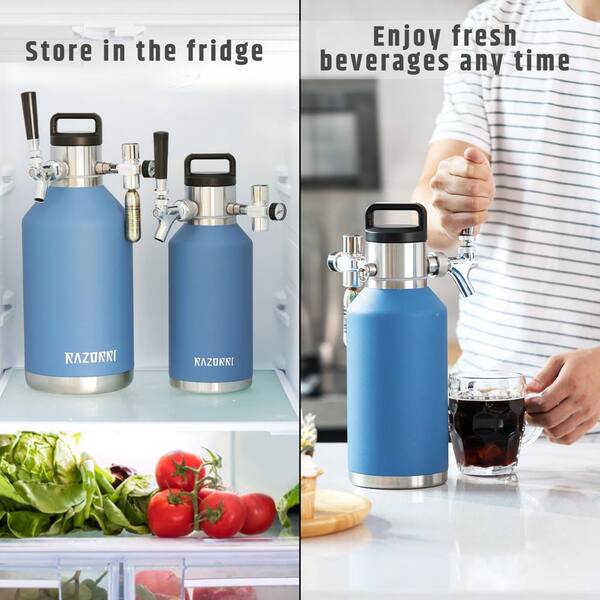 Renewed Brewery-Friendly & Keeps Beer Cold Up to 48 Hours Brümate Growl’r 64oz Double Wall Vacuum Triple Insulated Stainless Steel Beer Growler with Handle & Screw Cap Aqua