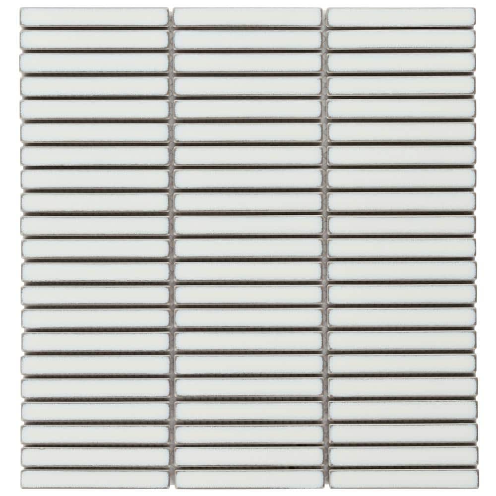 Snow White Glossy Porcelain Stacked Mosaic Tile 11.19 x 11.9 Inch