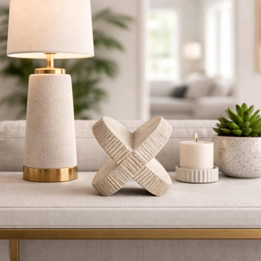 Brown/Beige 5 in. x 5 in. Stone Modern Cross-Shaped Textured Knot Sculpture price history on PriceWatchPro
