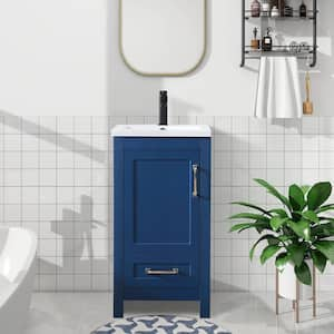 18 in. W x 18 in. D x 34 in. H Single Sink Bath Vanity in Blue with White Ceramic Top and Drain Faucet Set