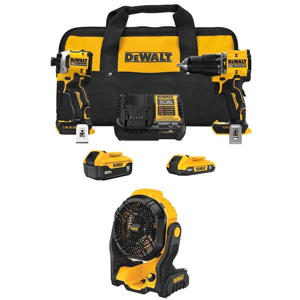 ATOMIC 20V Lithium-Ion Cordless 2-Tool Combo Kit and 20V MAX Jobsite Fan with 5.0 Ah and 2.0 Ah Batteries and Charger