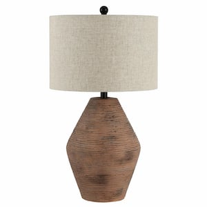Detris 26.25 in. Brown Table Lamp with Oatmeal Shade