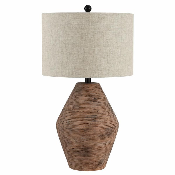 SAFAVIEH Detris 26.25 in. Brown Table Lamp with Oatmeal Shade
