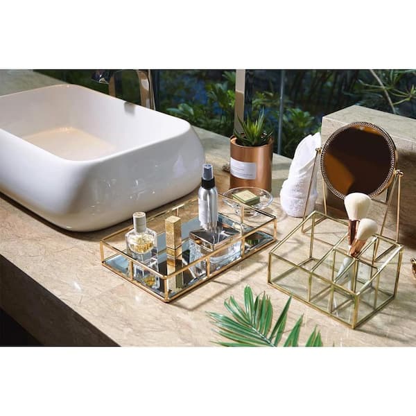 green emerald velvet dress Vintage Gold Dresser Vanity Mirrored Tray. Rich Gilded Metal Tea Rose –  Anything Discovered main image 0