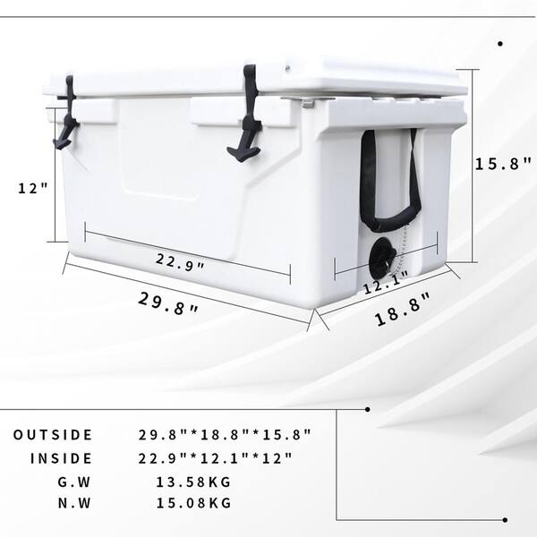 Tatayosi 18 .5 in. W x 29.5 in. L x 15.5 in. H White Portable Ice Box Cooler  65QT Outdoor Camping Beer Box Fishing Cooler P-DJ-106573 - The Home Depot