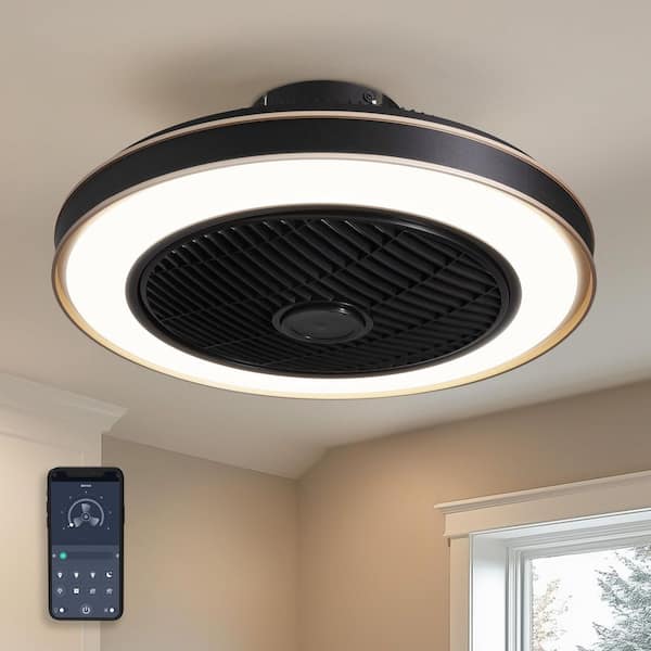 20 in. Indoor Smart Black Caged Ceiling Fan with LED Light Modern Low Profile Ceiling Fan with Remote and APP Control