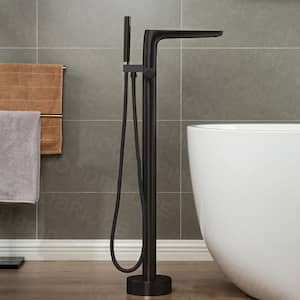 Loft Single-Handle Freestanding Floor Mount Tub Filler Faucet with Hand Shower in Matte Black