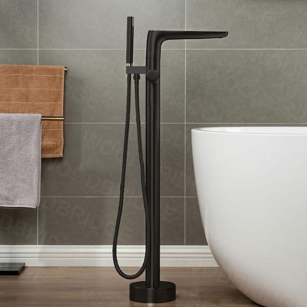 WOODBRIDGE Loft Single-Handle Freestanding Floor Mount Tub Filler Faucet with Hand Shower in Matte Black