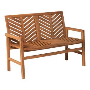 Brown Acacia Wood Outdoor Loveseat with Chevron Design