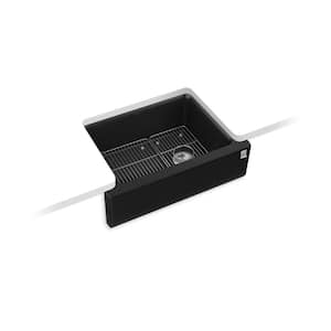 Cairn Matte Black Solid Surface 29.6875 in. Single Bowl Undermount Kitchen Sink