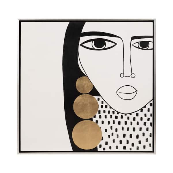 Liv & Skye Silver Framed Gold Hoop Lady Canvas Art Print 47 in. x 47 in.