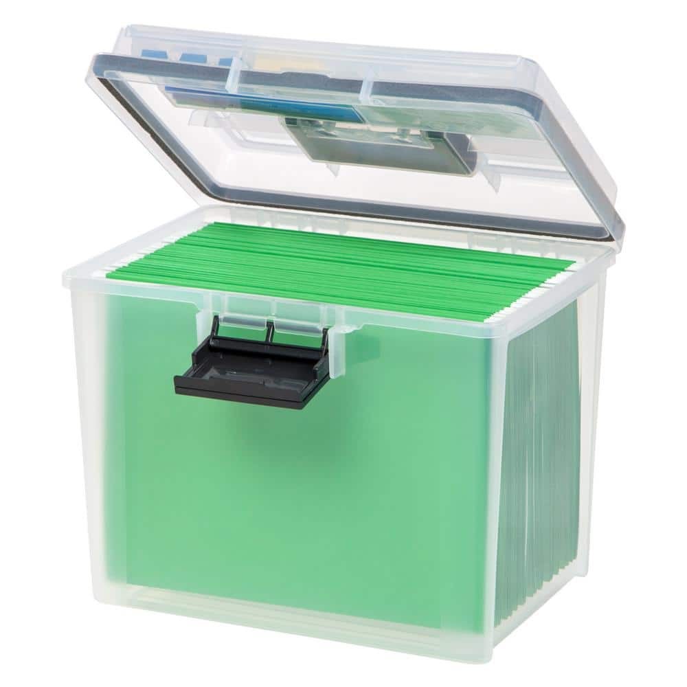 Clear Portable Weatherproof Letter-Size File Box with Organizer Lid