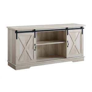 58 in. Solid White Oak Composite TV Stand 64 in. with Doors