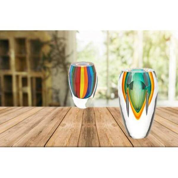Badash Crystal 6 in. Rainbow Murano Style Art Glass Vase J518