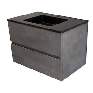 Midi 30 in. W x 19 in. D x 21 in. H Bath Vanity Side in Cement Grey with Black Solid Surface Top