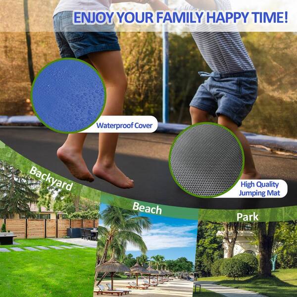 SUNRINX 12 ft. Blue Round Trampoline with Safety Enclosure Net and